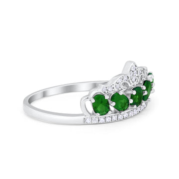 King Crown Ring Oval Simulated Green Emerald CZ 925 Sterling Silver